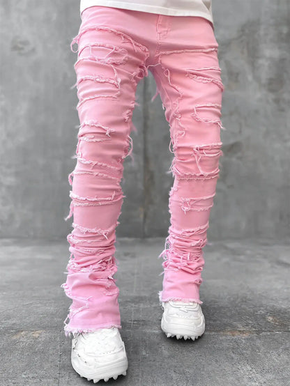 Patch Denim Straight-Leg Pants