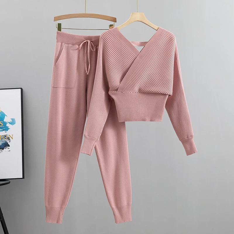 Elegant Knitted Two-Piece Tracksuit Set