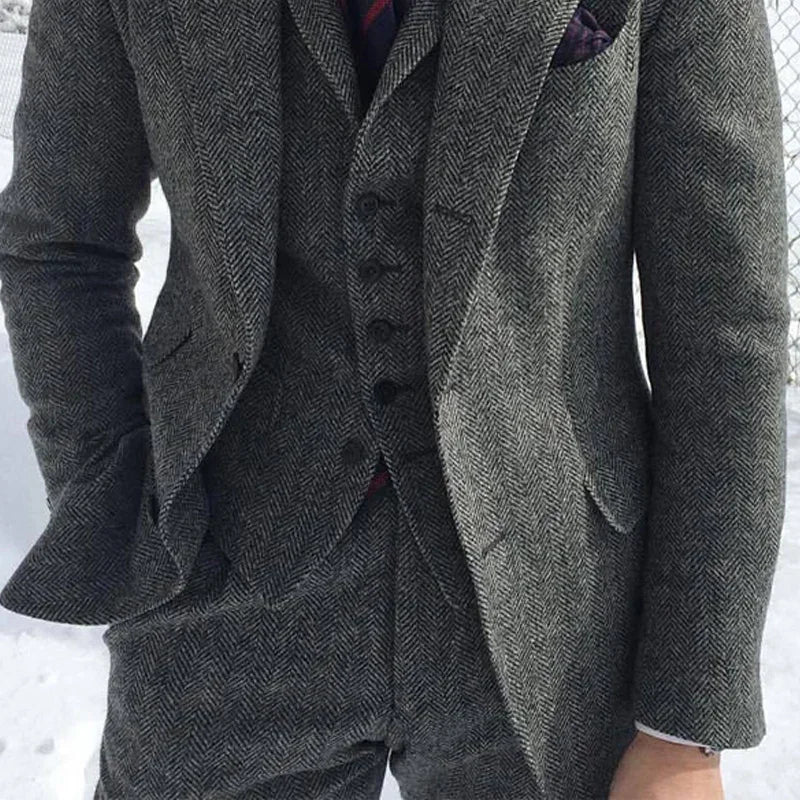 Gray Wool Tweed 3-Piece Men’s Suit