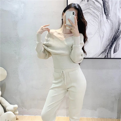 Elegant Knitted Two-Piece Tracksuit Set