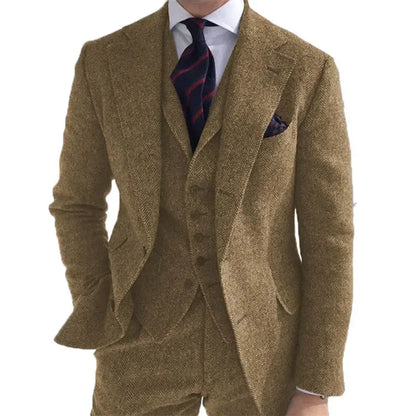 Gray Wool Tweed 3-Piece Men’s Suit