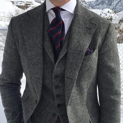 Gray Wool Tweed 3-Piece Men’s Suit