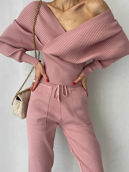 Off-Shoulder Knitted Two-Piece Set