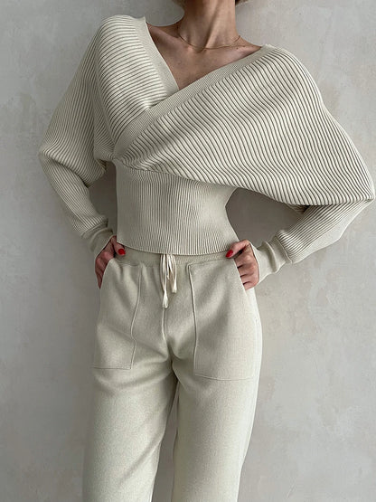 Off-Shoulder Knitted Two-Piece Set