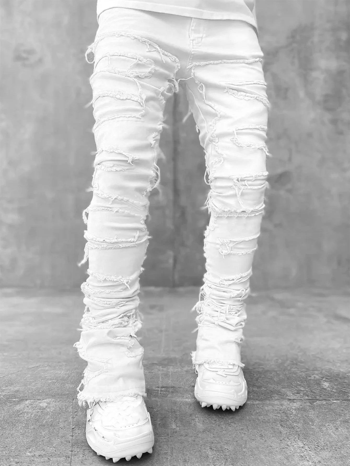 Patch Denim Straight-Leg Pants