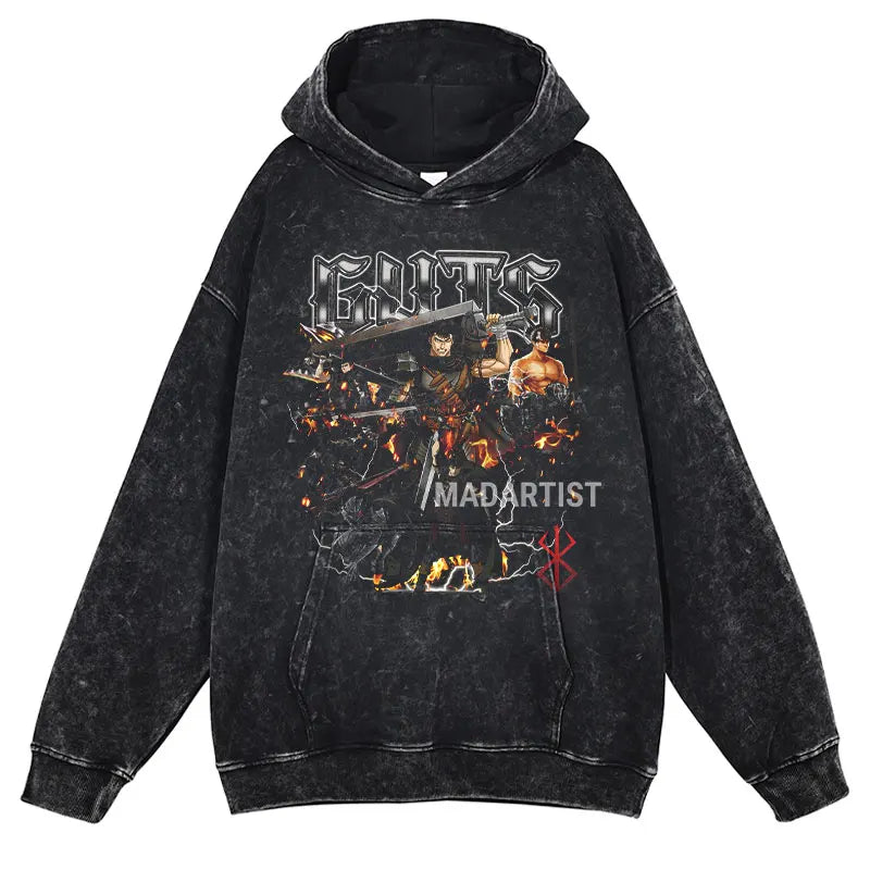 Vintage Washed Anime Berserk Hoodies