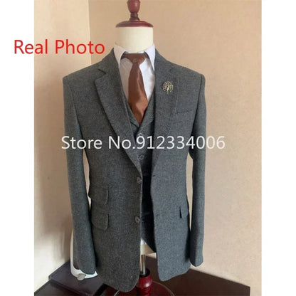 Gray Wool Tweed 3-Piece Men’s Suit