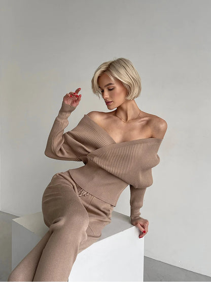 Off-Shoulder Knitted Two-Piece Set