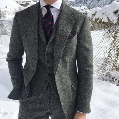 Gray Wool Tweed 3-Piece Men’s Suit