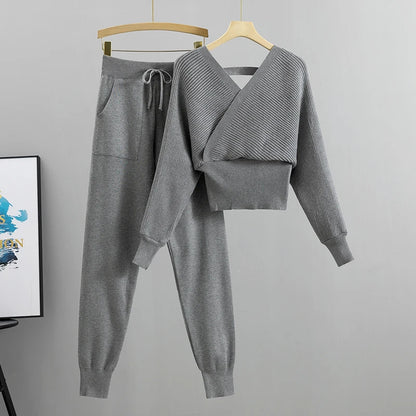 Elegant Knitted Two-Piece Tracksuit Set